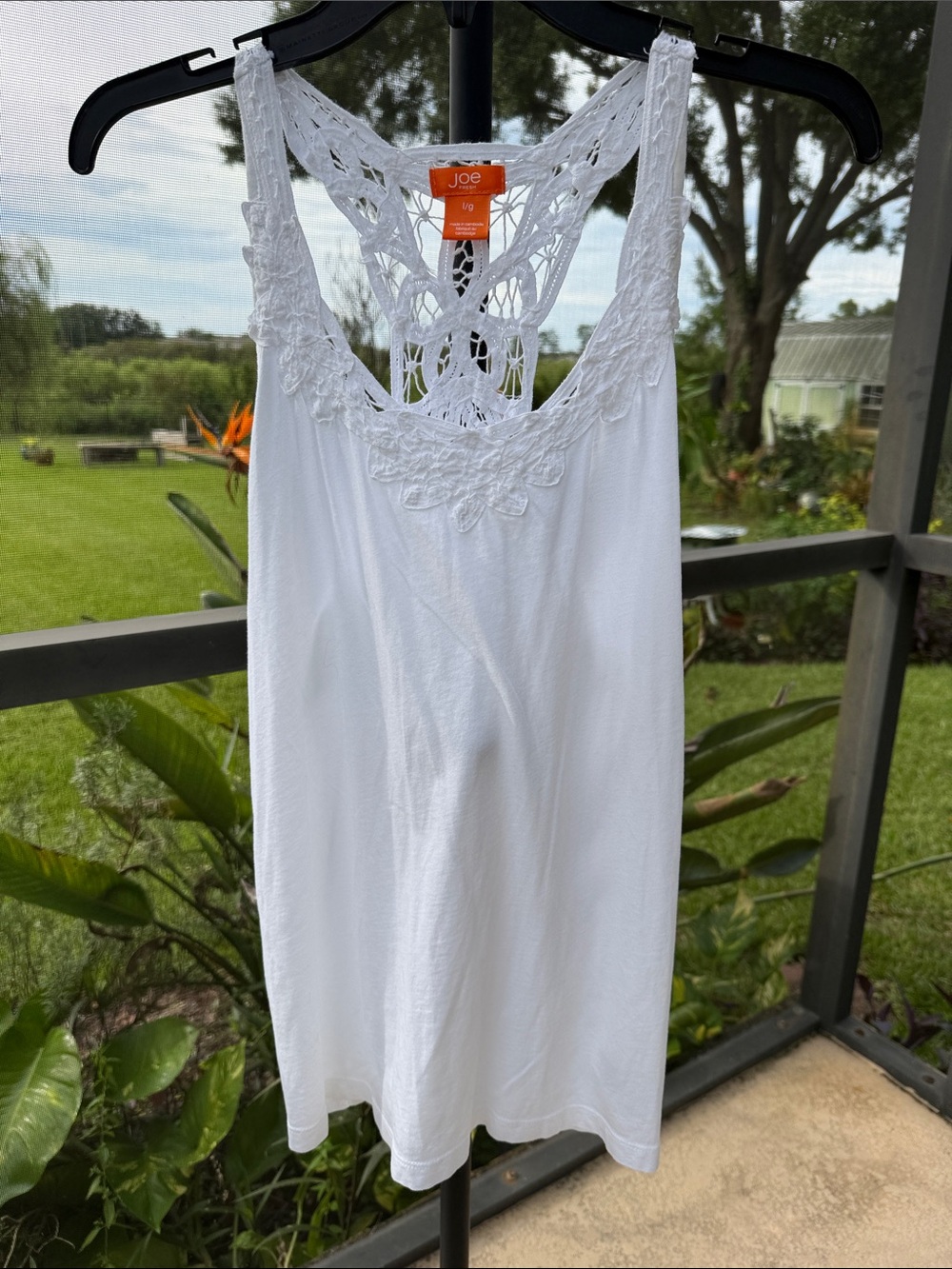 Joe Fresh cotton White lace-Back Tank Top